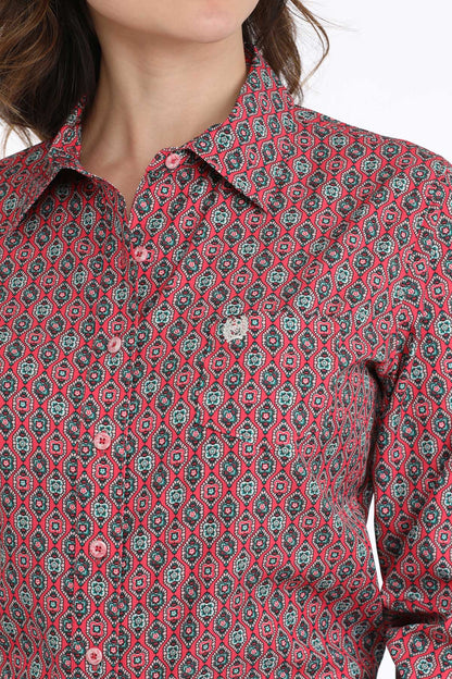 CINCH LADIES ARENAFLEX PINK FLOWER LONG SLEEVE SHIRT