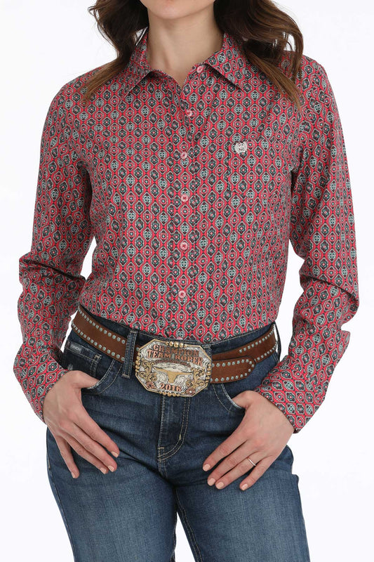 CINCH LADIES ARENAFLEX PINK FLOWER LONG SLEEVE SHIRT