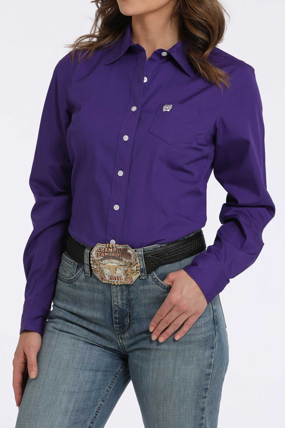 Cinch Purple Solid Long Sleeve Shirt