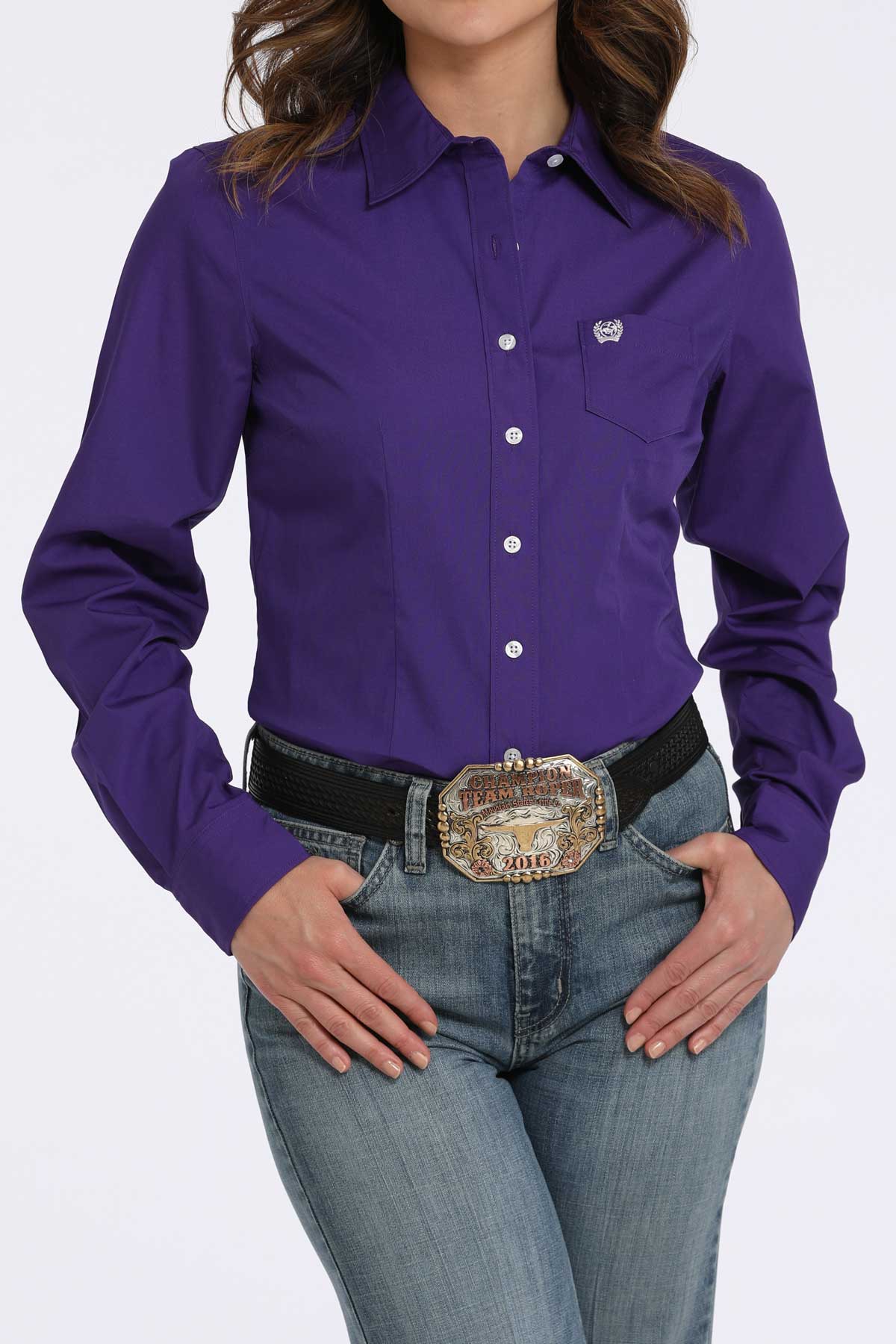 Cinch Purple Solid Long Sleeve Shirt