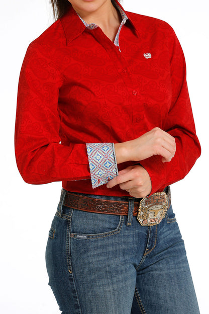 CINCH LADIES RED LONG SLEEVE SHIRT