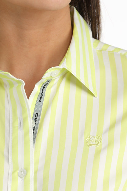 Cinch Ladies Lime & White Stripe Long Sleeve Shirt