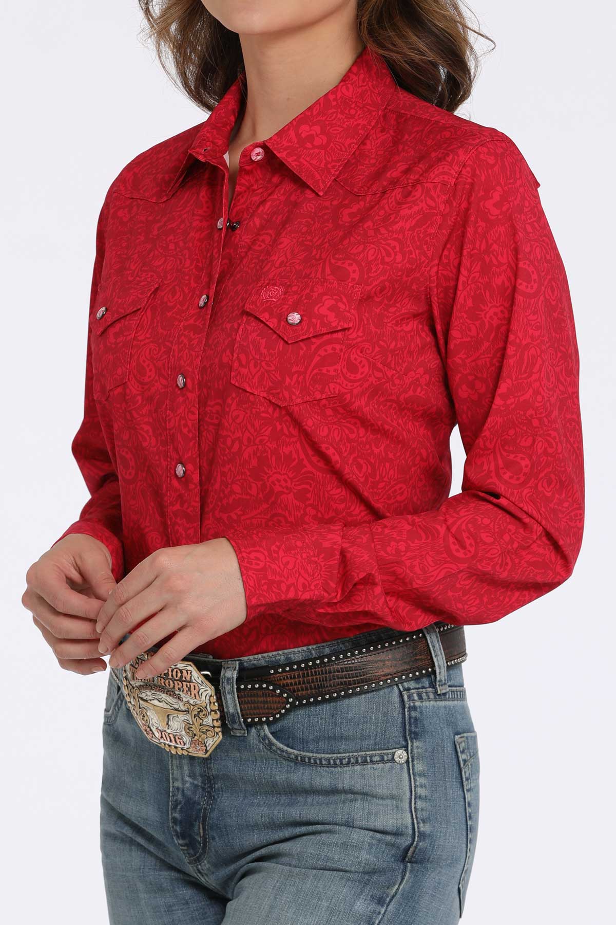 Cinch Pink Arenaflex Paisley Long Sleeve Shirt