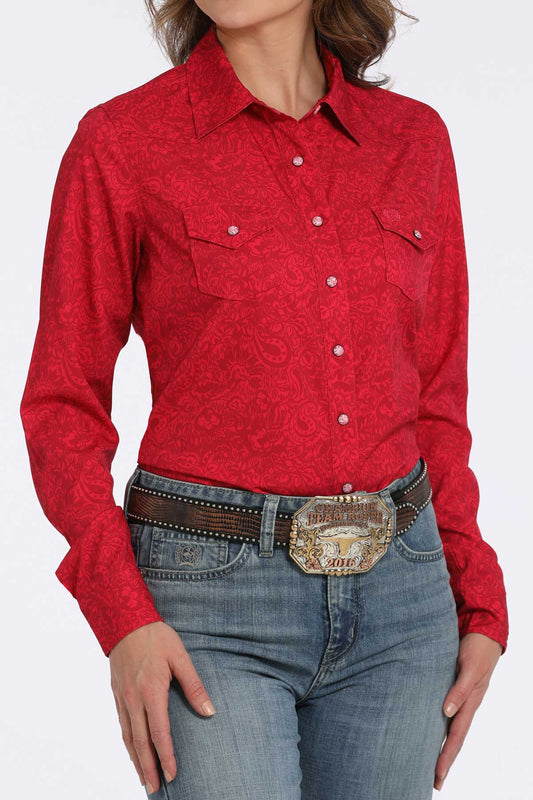 Cinch Pink Arenaflex Paisley Long Sleeve Shirt