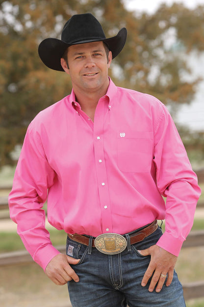 Cinch Solid Pink Button-Down Shirt