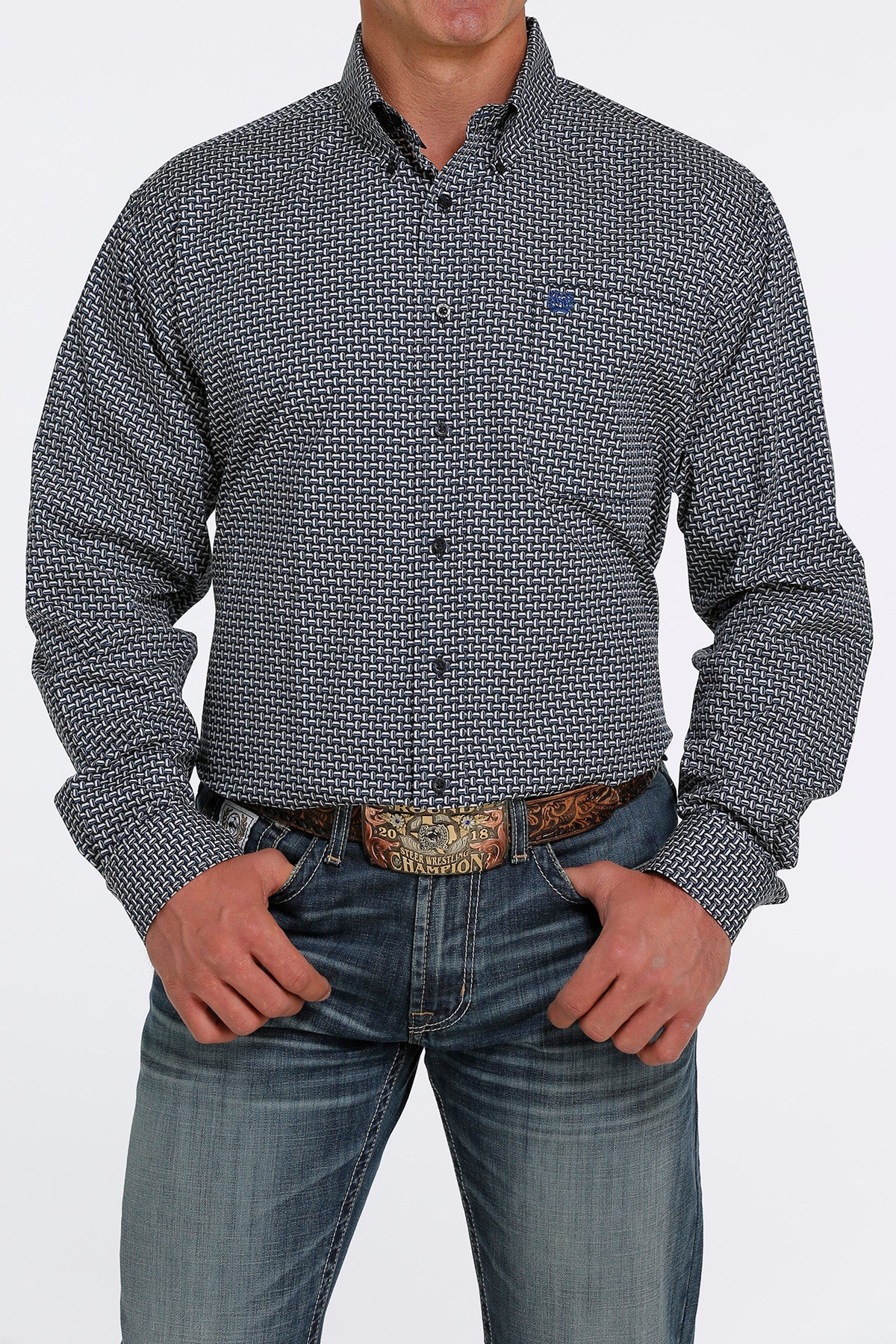 CINCH NAVY HEXAGON PRINT LONG SLEEVE SHIRT