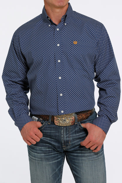 CINCH ROYAL BLUE HEXAGON PRINT LONG SLEEVE SHIRT