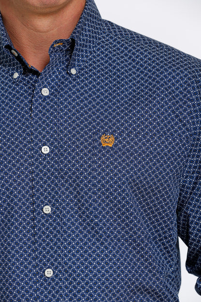 CINCH ROYAL BLUE HEXAGON PRINT LONG SLEEVE SHIRT