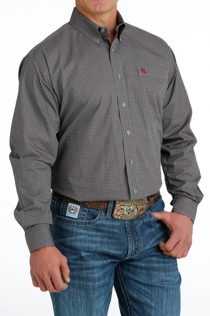 CINCH GREY GEOMETRIC PRINT LONG SLEEVE SHIRT