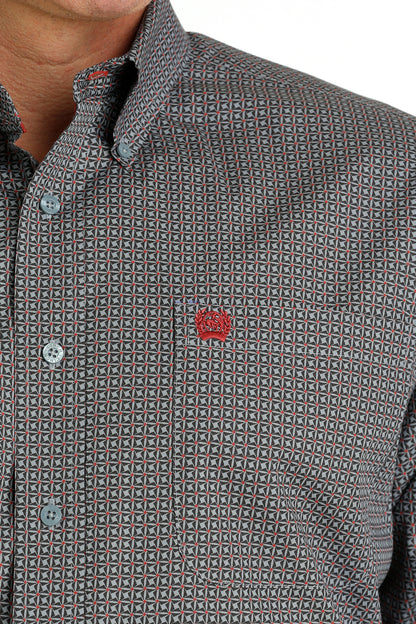 CINCH GREY GEOMETRIC PRINT LONG SLEEVE SHIRT