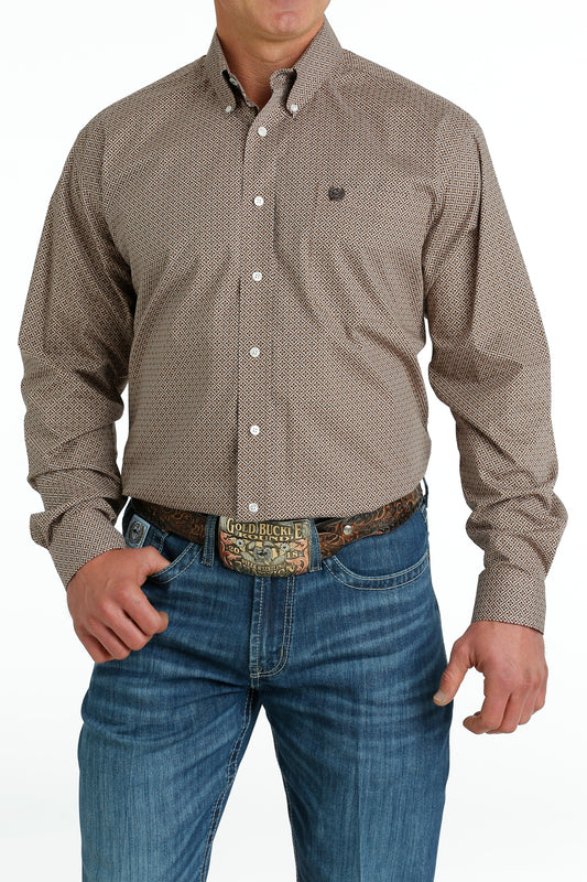 CINCH KHAKI DIAMOND PRINT LONG SLEEVE SHIRT