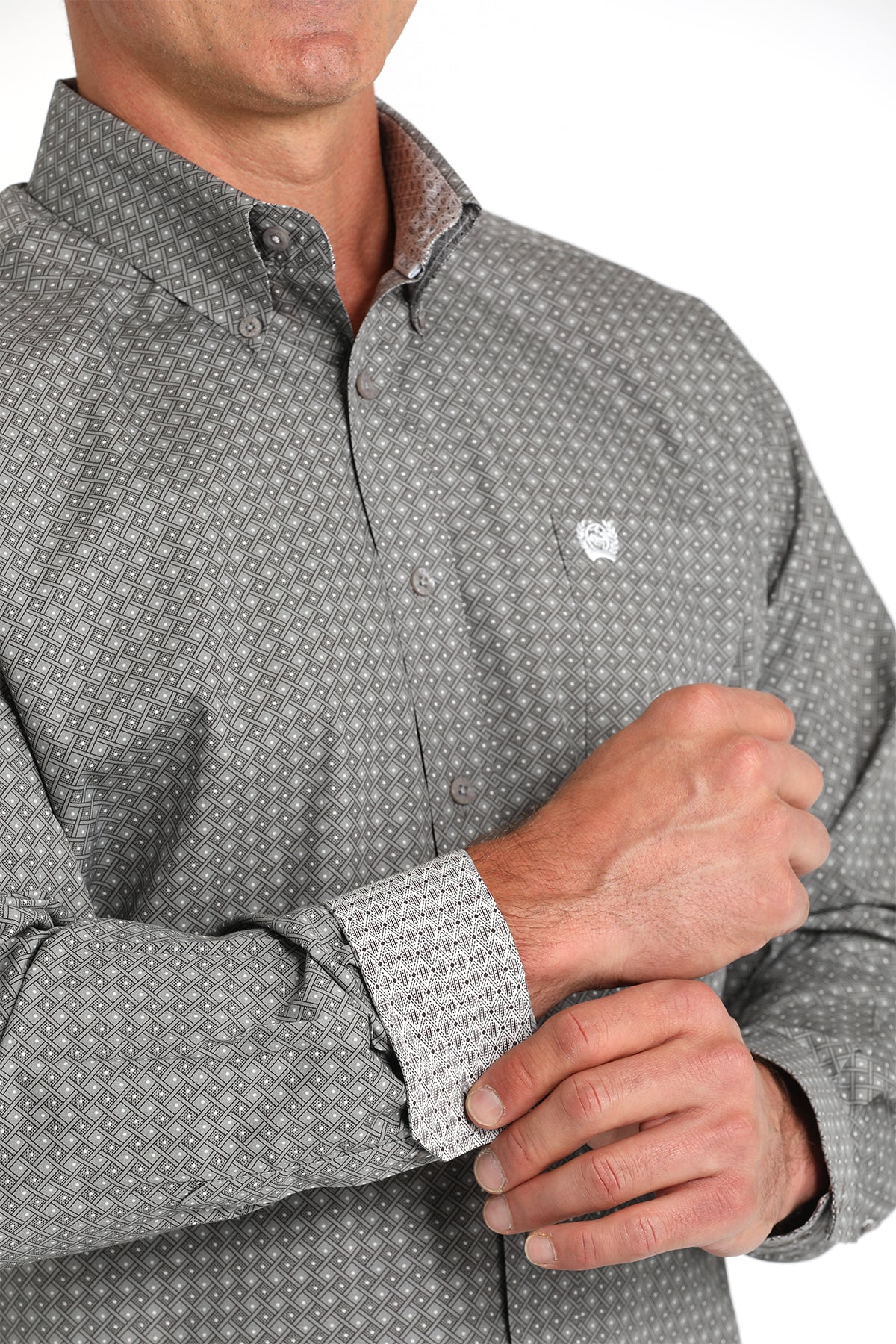 CINCH GREY DIAMOND DOT LONG SLEEVE SHIRT