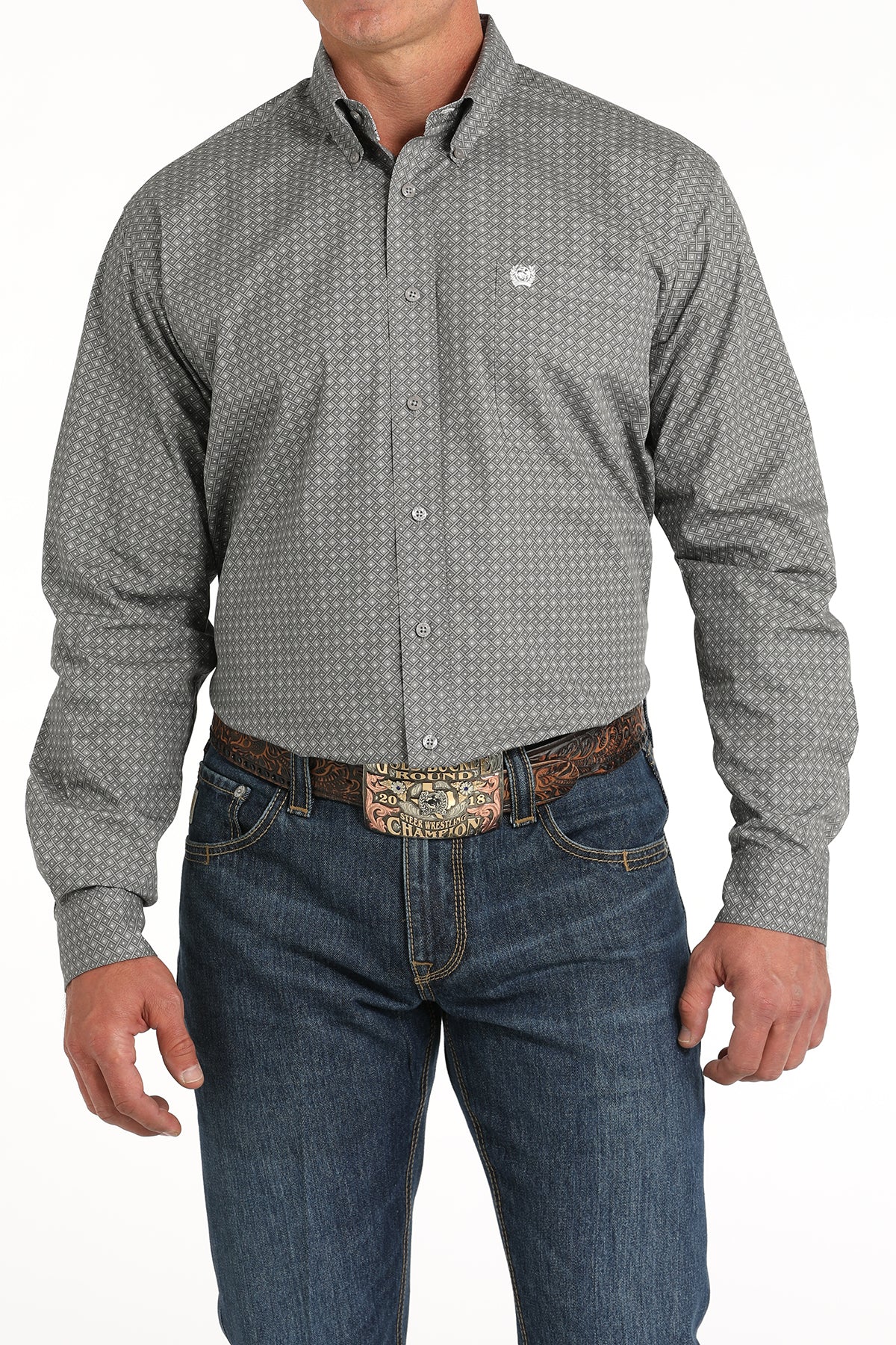 CINCH GREY DIAMOND DOT LONG SLEEVE SHIRT