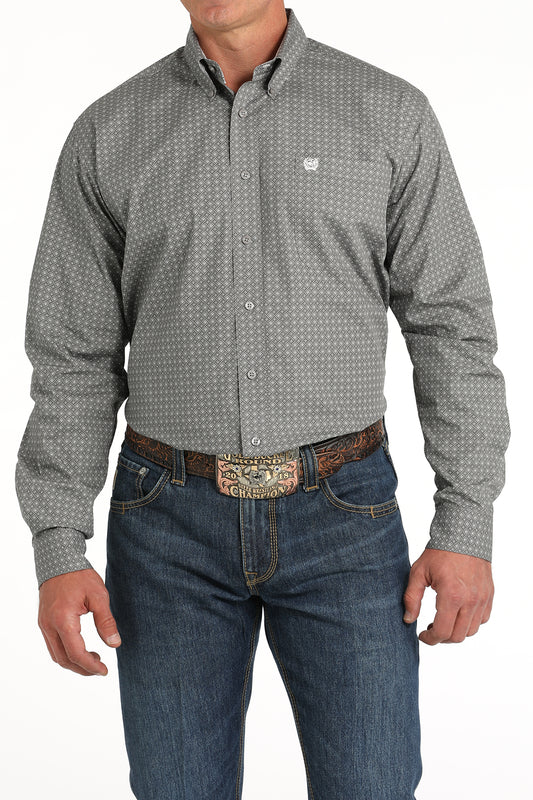 CINCH GREY DIAMOND DOT LONG SLEEVE SHIRT