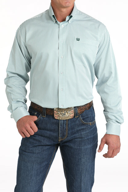 CINCH GREEN STRIPED LONG SLEEVE SHIRT