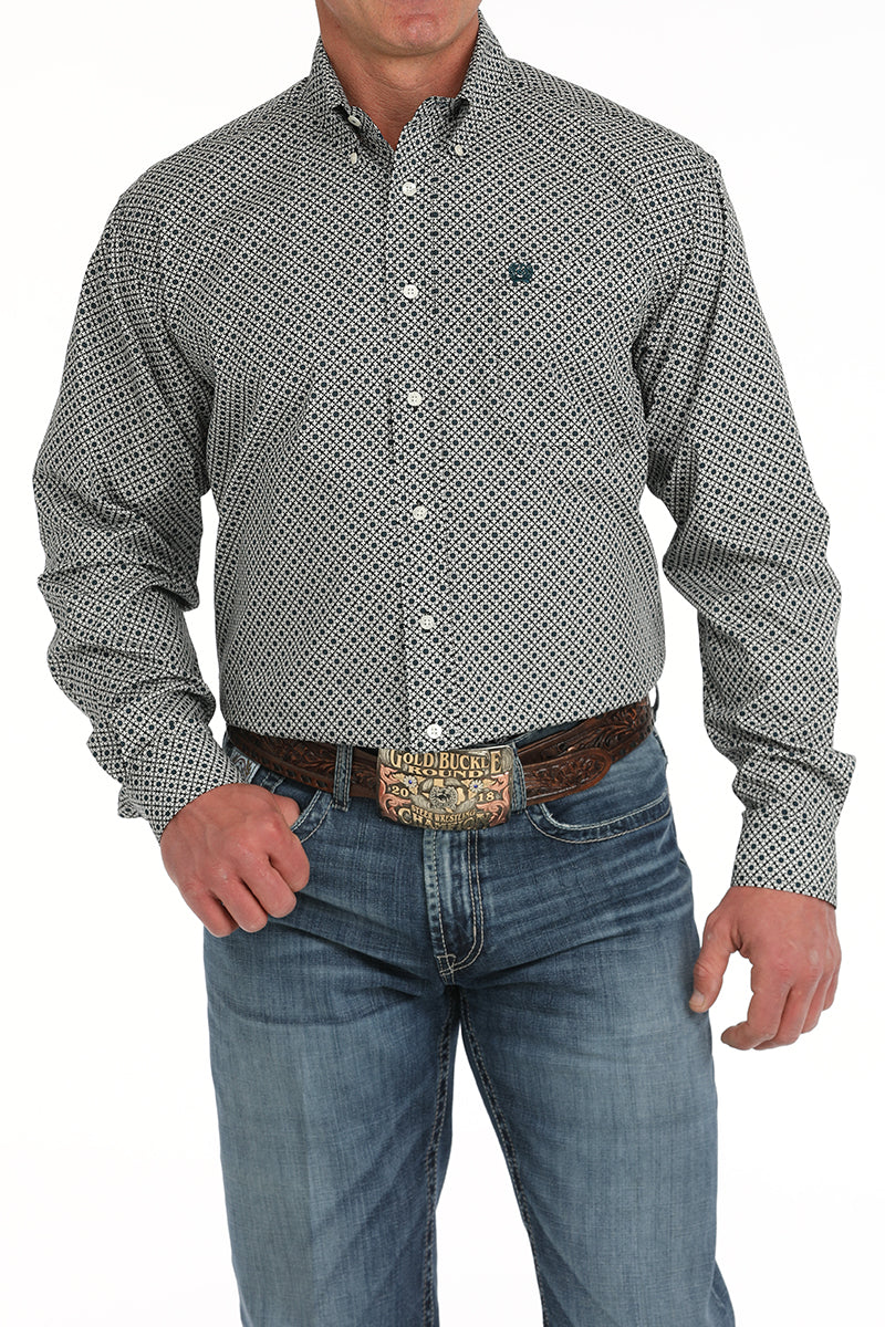 Cinch Cream Geometric Print Button-Down Western Shirt