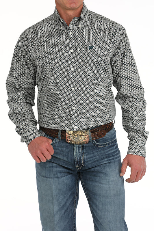 Cinch Cream Geometric Print Button-Down Western Shirt