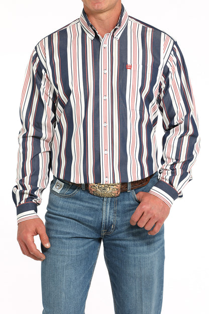 Cinch Men's Navy Striped Long Sleeve Shirt