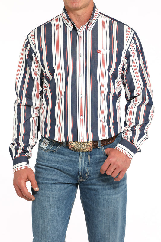 Cinch Men's Navy Striped Long Sleeve Shirt