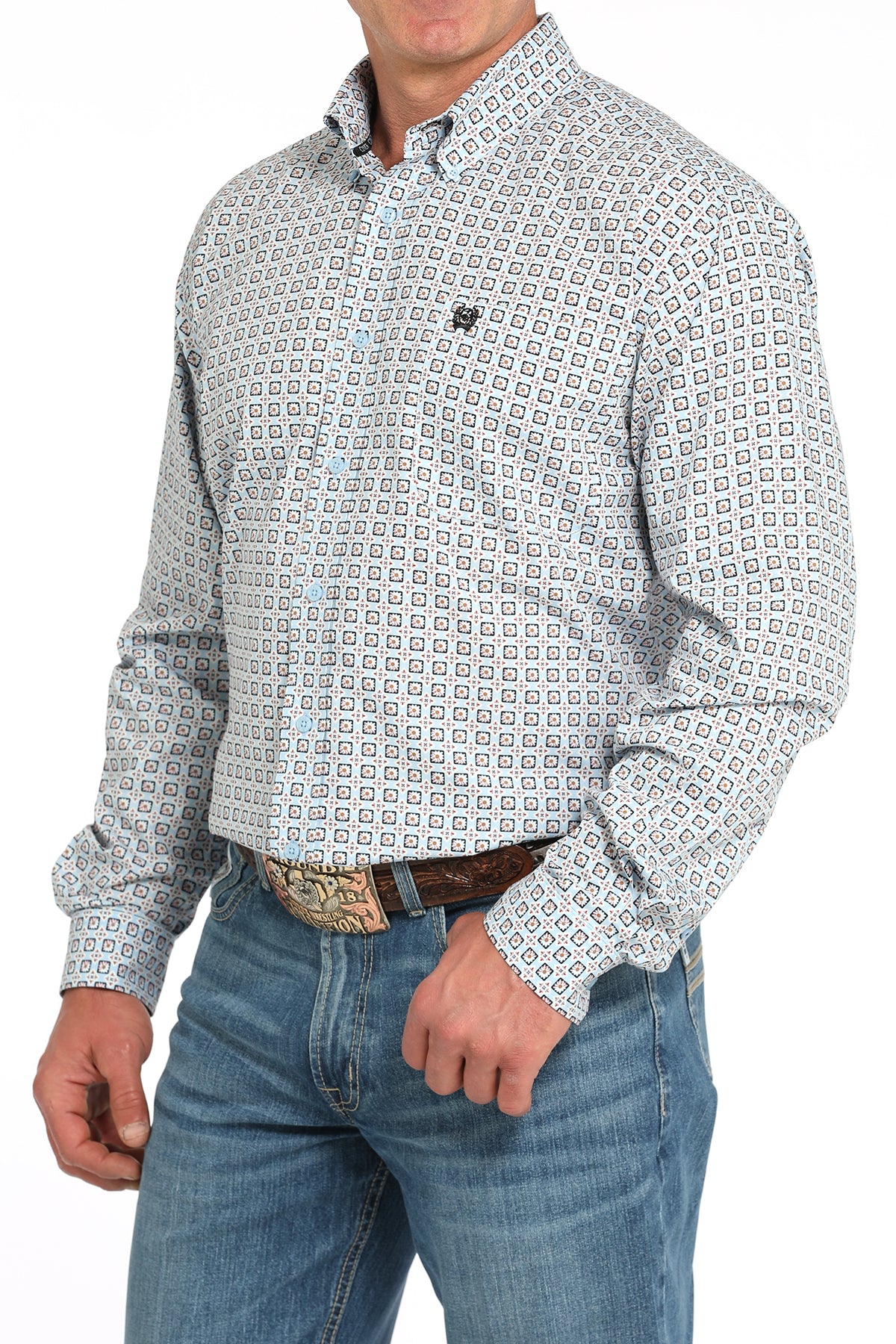Cinch Men's Blue Flower Power Long Sleeve Shirt