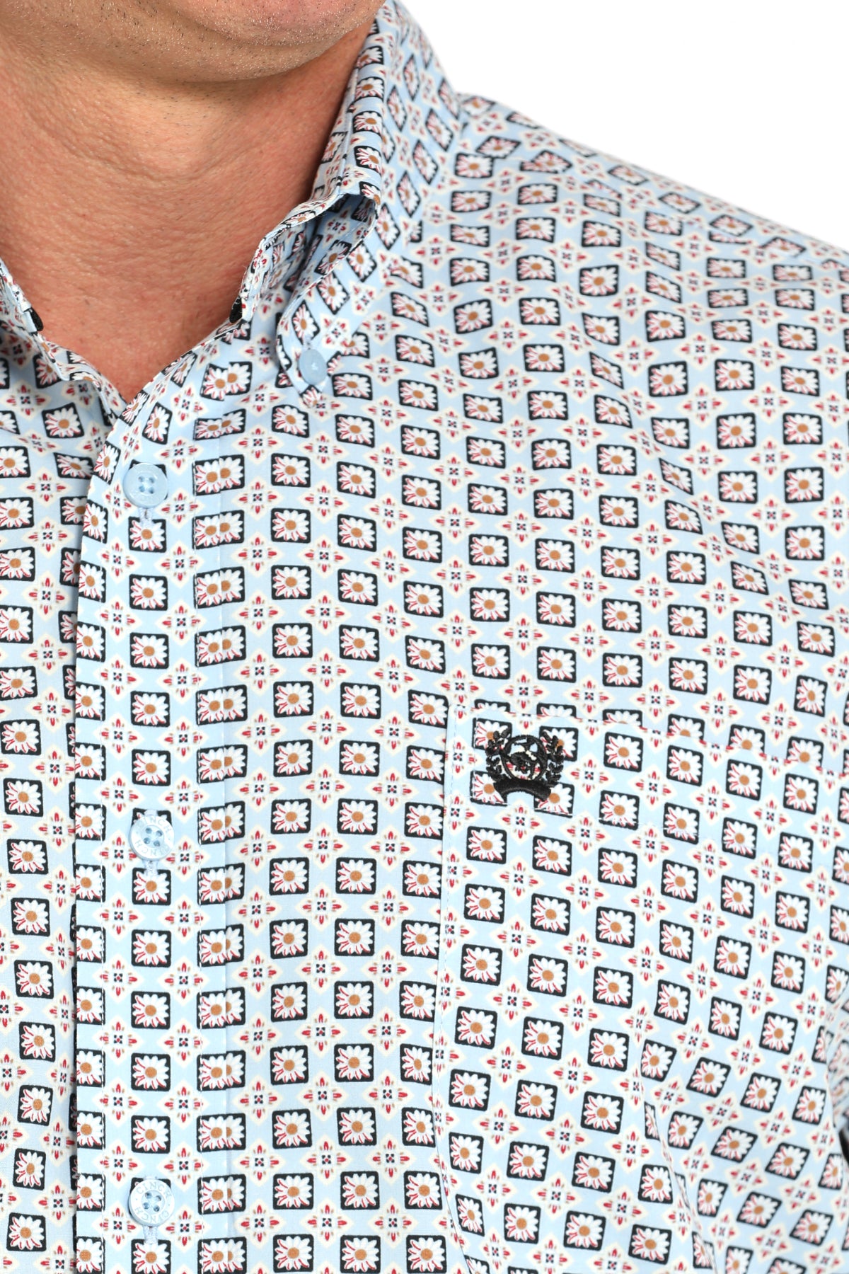 Cinch Men's Blue Flower Power Long Sleeve Shirt