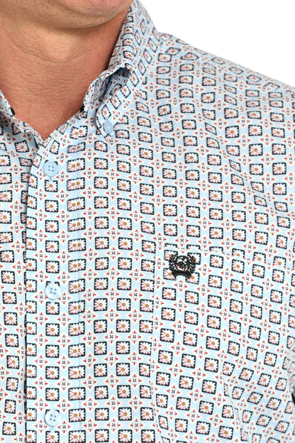 Cinch Men's Blue Flower Power Long Sleeve Shirt