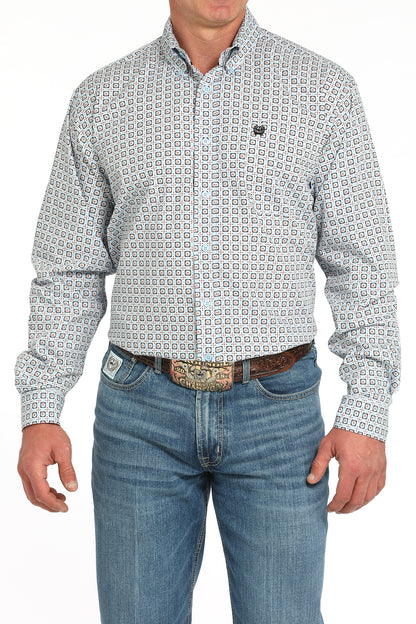 Cinch Men's Blue Flower Power Long Sleeve Shirt