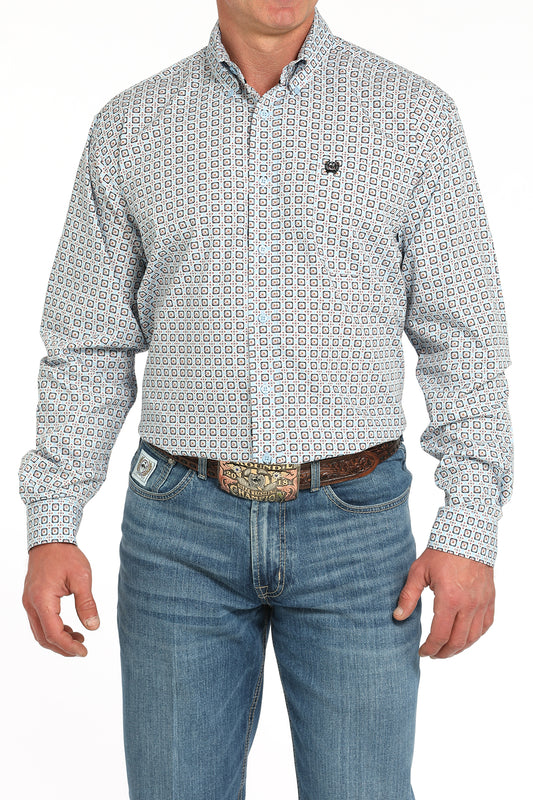 Cinch Men's Blue Flower Power Long Sleeve Shirt