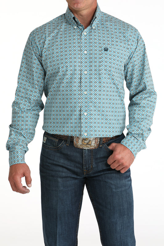 Cinch Men's Blue Geo Print Long Sleeve Shirt