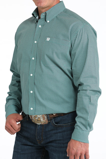 Cinch Men's Turquoise Long Sleeve Print Button Down Shirt