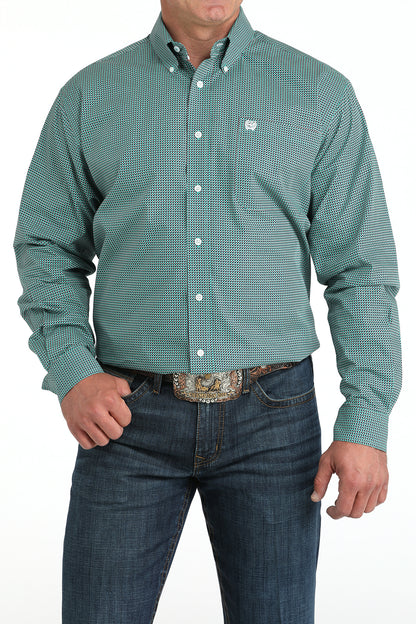 Cinch Men's Turquoise Long Sleeve Print Button Down Shirt