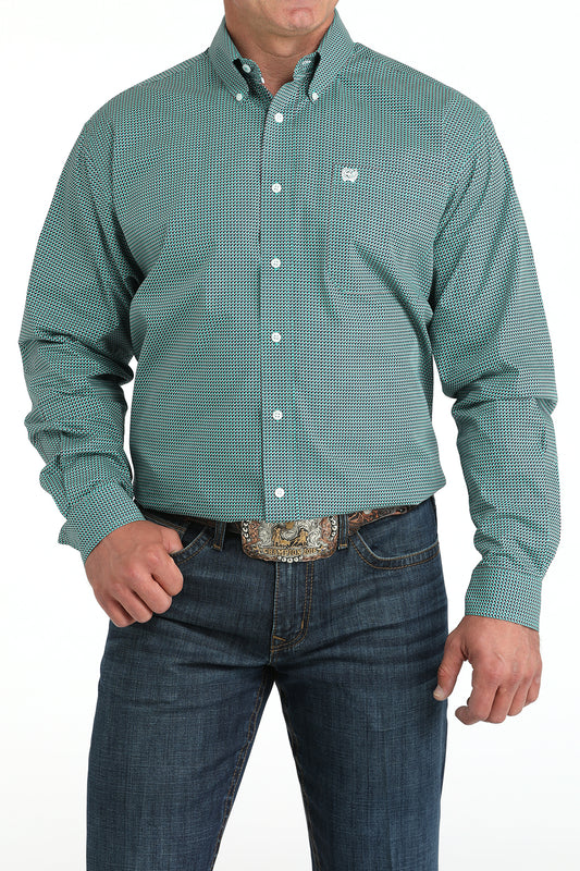 Cinch Men's Turquoise Long Sleeve Print Button Down Shirt