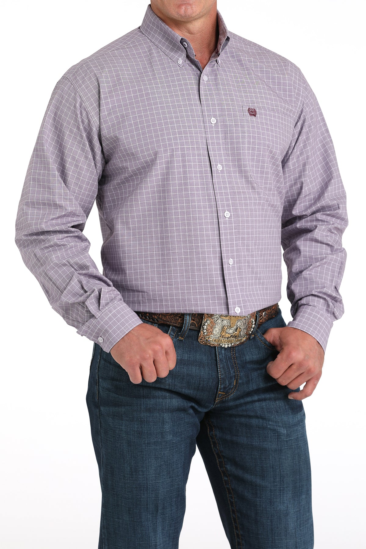 Cinch Men's Lilac Plaid Button-Down Western Shirt