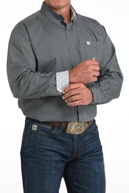 Cinch Grey Geometric Print Long Sleeve Shirt