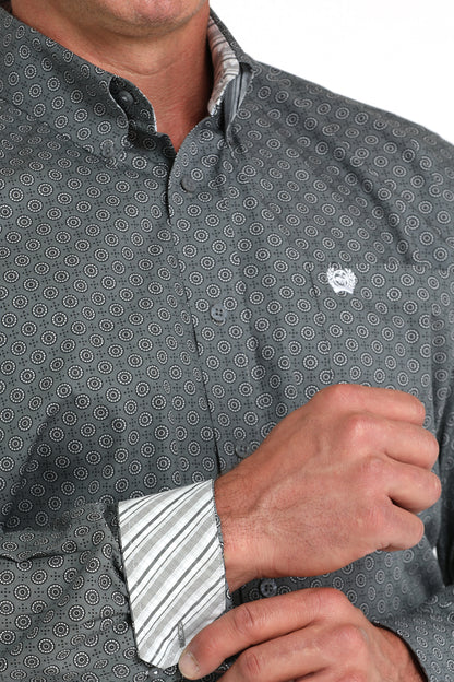Cinch Grey Geometric Print Long Sleeve Shirt