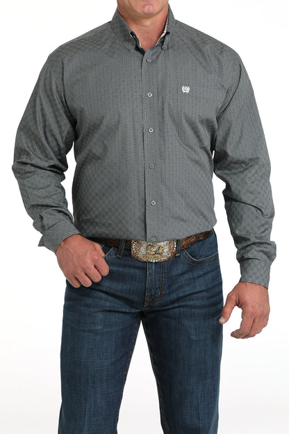 Cinch Grey Geometric Print Long Sleeve Shirt