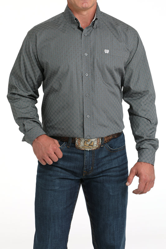 Cinch Grey Geometric Print Long Sleeve Shirt