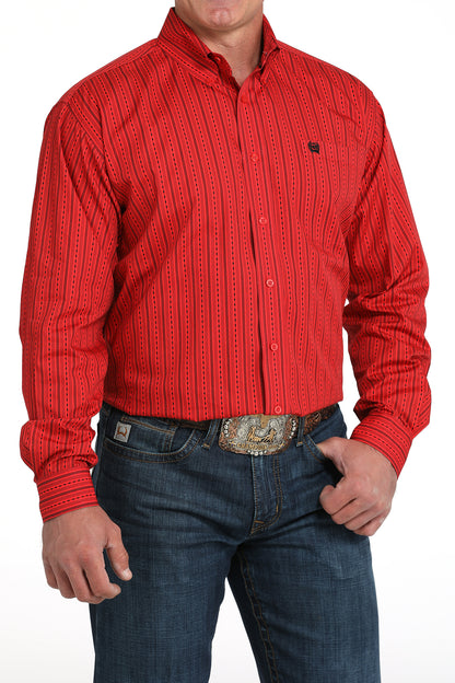 Cinch Red With Black Stripe Long Sleeve Shirt