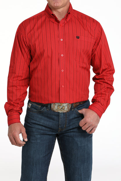 Cinch Red With Black Stripe Long Sleeve Shirt
