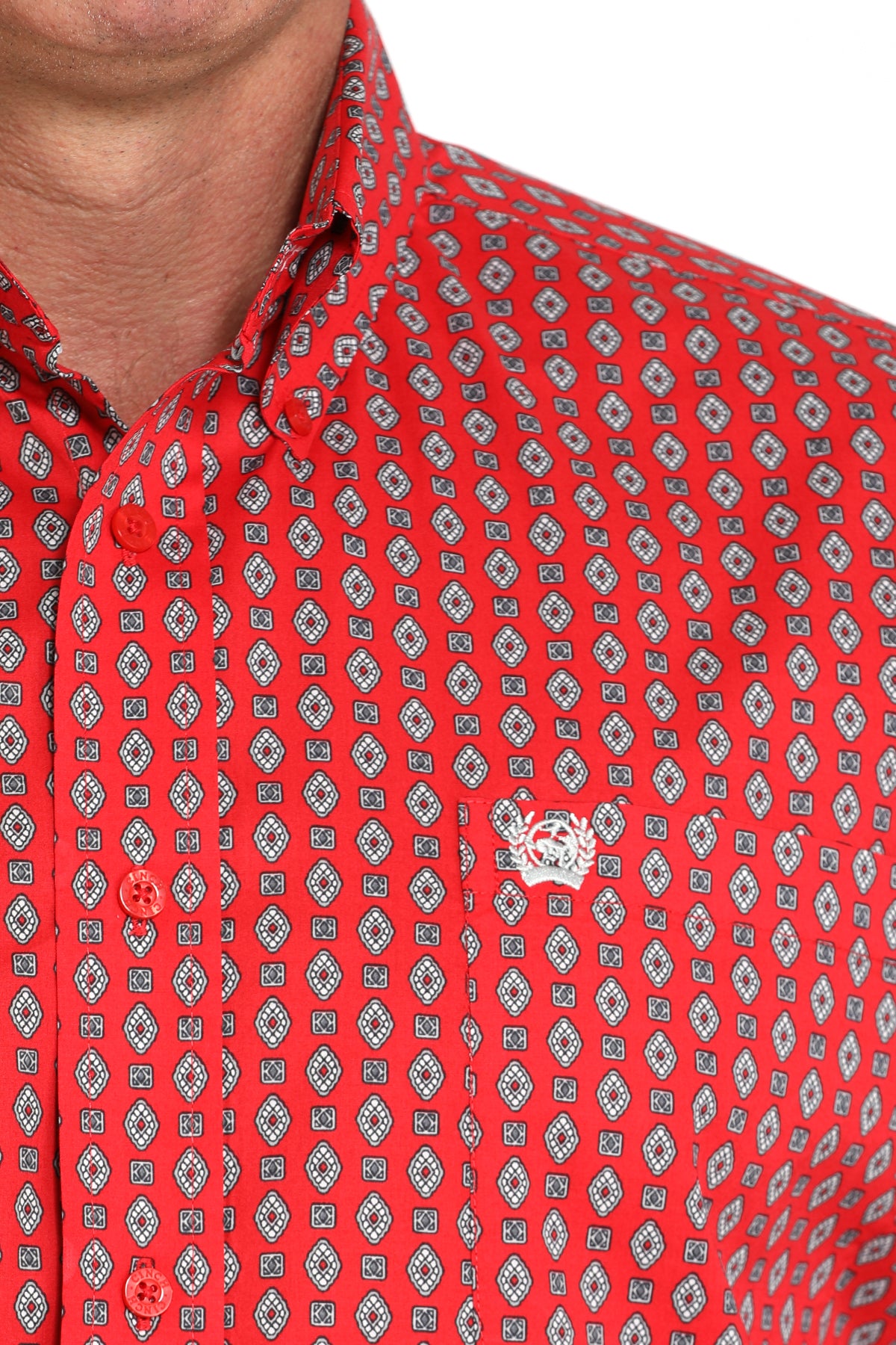 Cinch Red Diamond Print Long Sleeve Shirt