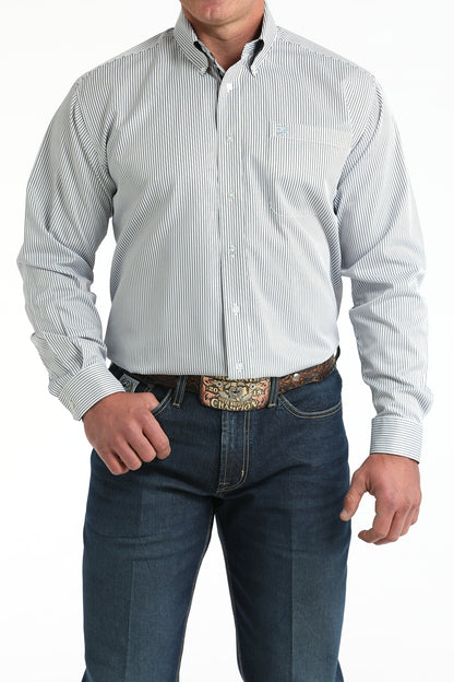 Cinch White & Blue Pin Stripe Tencel Long Sleeve Shirt