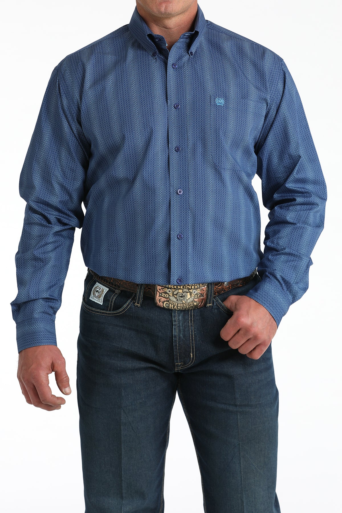 Cinch Royal Blue Printed Long Sleeve Shirt