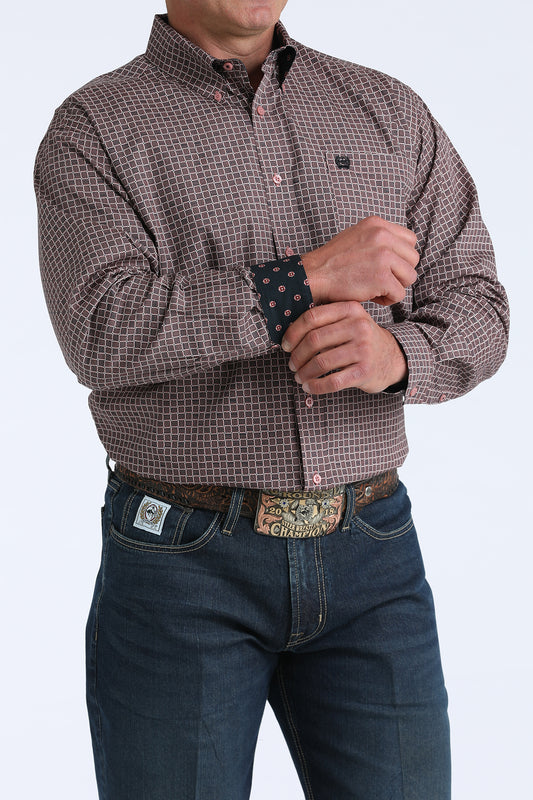 Cinch Men's Pink & Black Stripe Pattern Long Sleeve Shirt