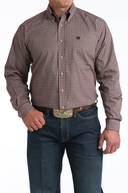 Cinch Men's Pink & Black Stripe Pattern Long Sleeve Shirt