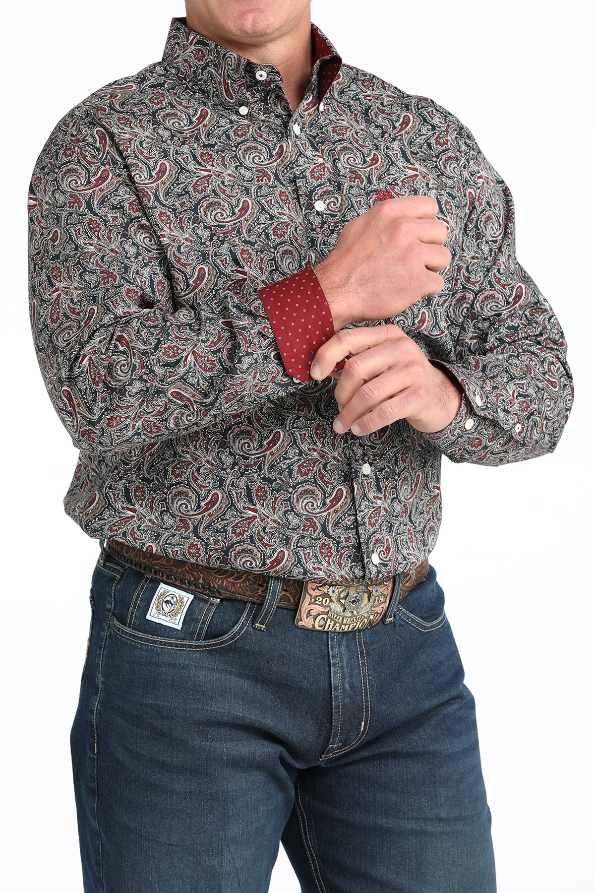 Cinch Men's Navy & Maroon Paisley Print Long Sleeve Shirt