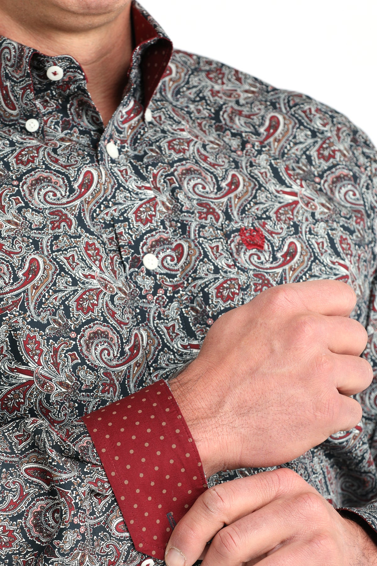 Cinch Men's Navy & Maroon Paisley Print Long Sleeve Shirt
