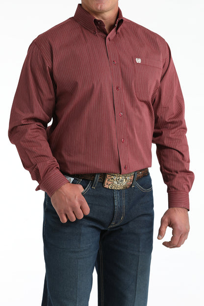Cinch Men's Burgundy White Stitched Long Sleeve Shirt