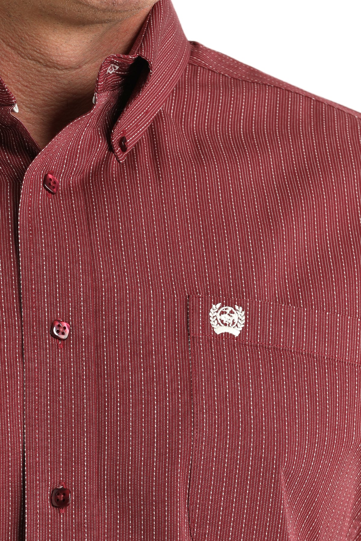 Cinch Men's Burgundy White Stitched Long Sleeve Shirt