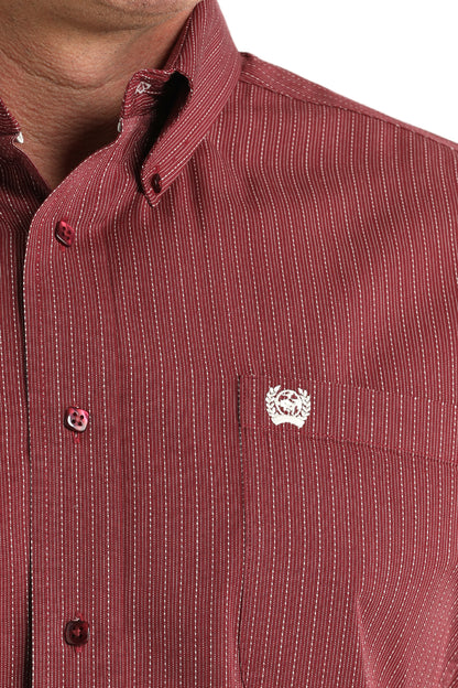 Cinch Men's Burgundy White Stitched Long Sleeve Shirt