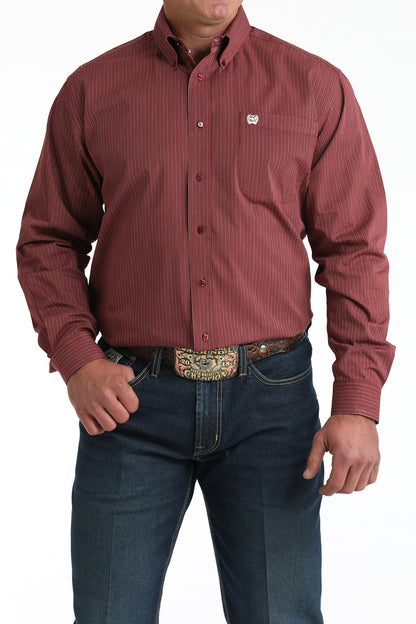 Cinch Men's Burgundy White Stitched Long Sleeve Shirt